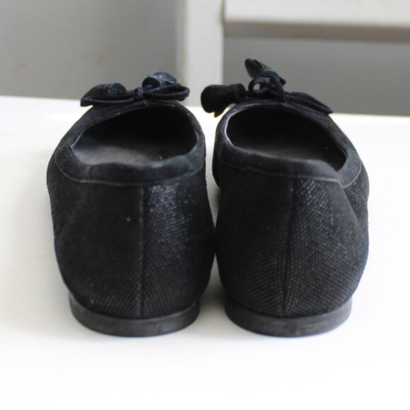 Stuart Weitzman Black Texture Tulip Bow Ballet Slip-On Flats Size 7.5 M - Picture 3 of 7